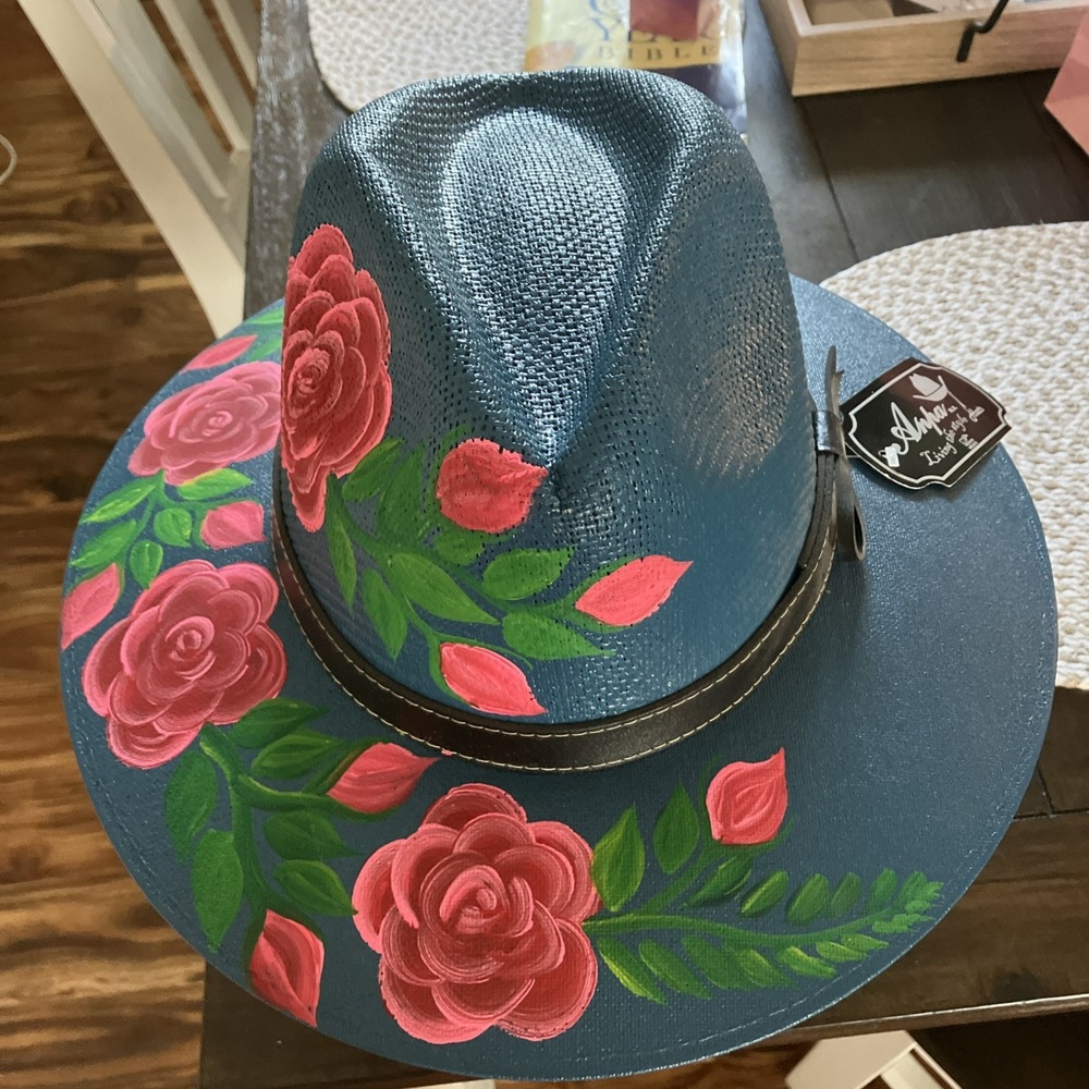 Anpa Hats hand-Painted Mandala Straw Custom Floral Hat NWT